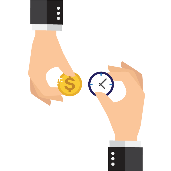 A person holding a coin and a clock